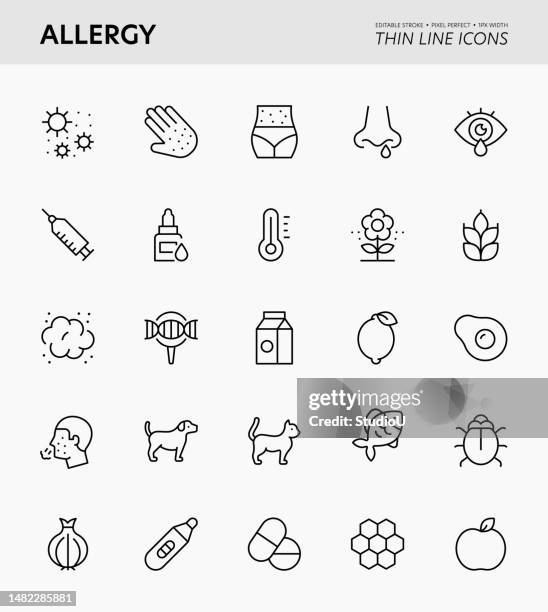 illustrazioni stock, clip art, cartoni animati e icone di tendenza di icone dei tratti modificabili per l'allergia - allergia