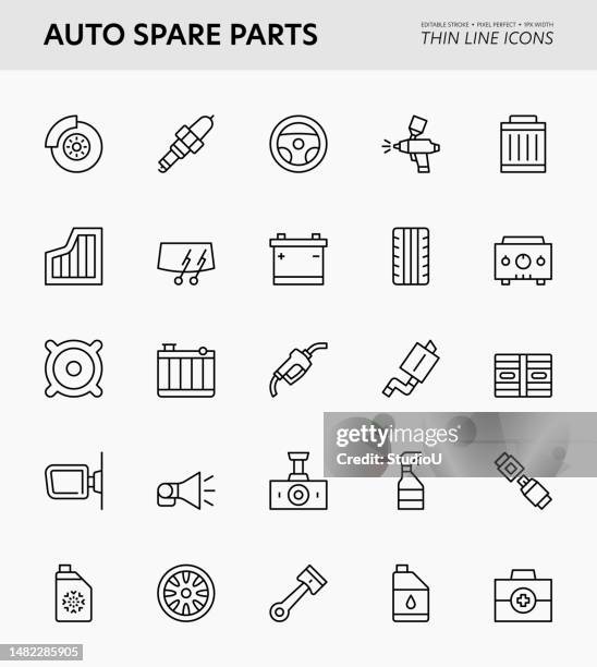 auto spare parts editable stroke icons - piston stock illustrations