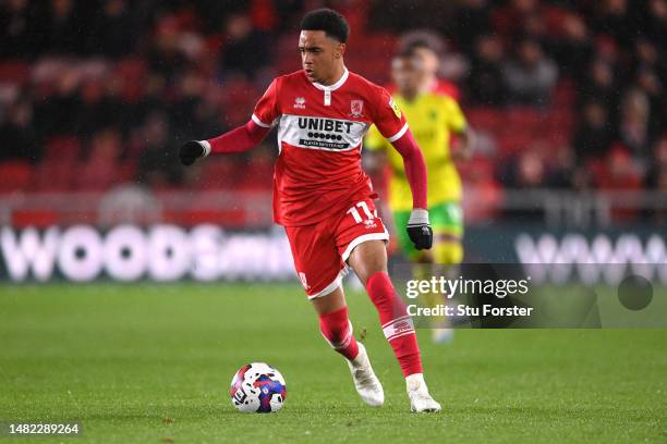 Middlesbrough player Aaron Ramsey in action during the Sky Bet Championship between Middlesbrough and Norwich City at Riverside Stadium on April 14,...