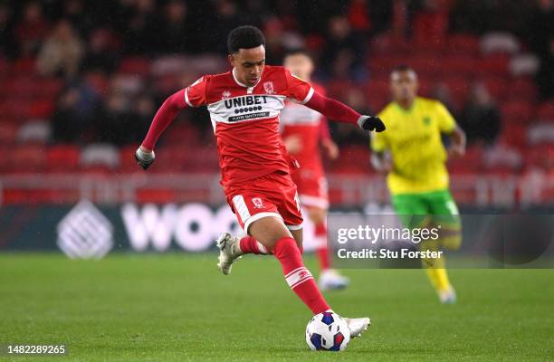 Middlesbrough player Aaron Ramsey in action during the Sky Bet Championship between Middlesbrough and Norwich City at Riverside Stadium on April 14,...