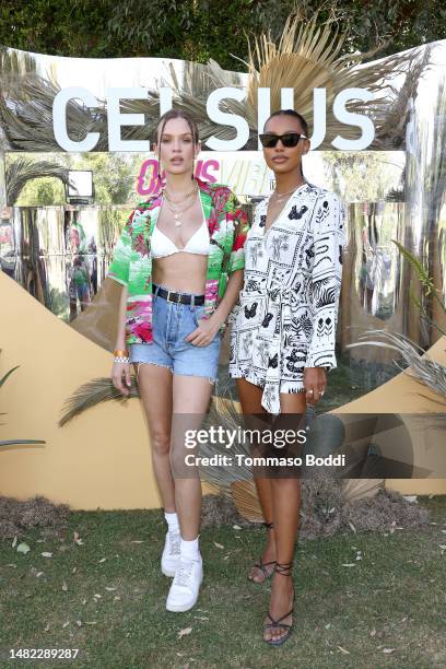 Josephine Skriver and Jasmine Tookes attend the CELSIUS Oasis Vibe House on April 14, 2023 in Coachella, California.