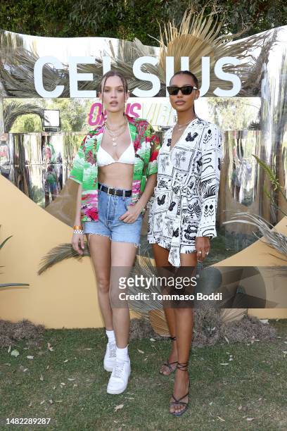 Josephine Skriver and Jasmine Tookes attend the CELSIUS Oasis Vibe House on April 14, 2023 in Coachella, California.