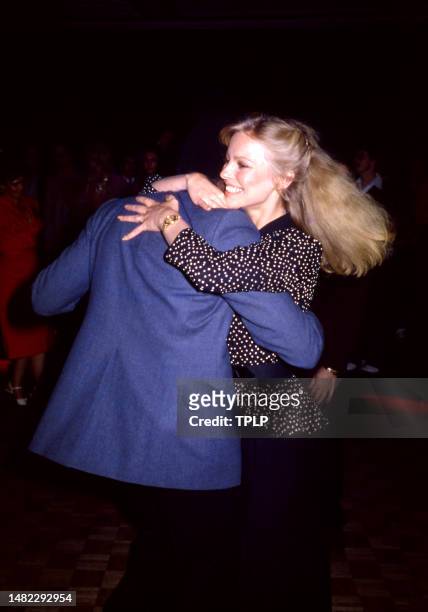American actor and dancer Ben Vereen hugs American actress Cheryl Ladd at the nightclub, Studio 54 in New York, New York, April 1979. Ladd was...