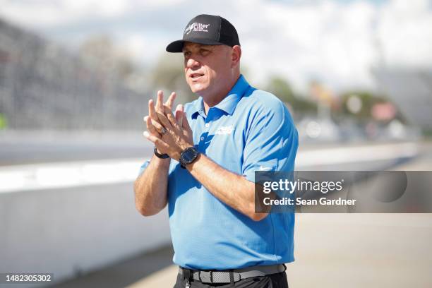 Chris Rice, President of Kaulig Racing looks on during practice for the NASCAR Xfinity SeriesCall811.com Before You Dig. 250 at Martinsville Speedway...