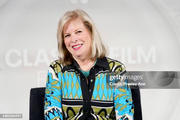 Candy Clark speaks onstage during the screening of “American Graffiti” during the 2023 TCM Classic Film Festival on April 14, 2023 in Los Angeles,...