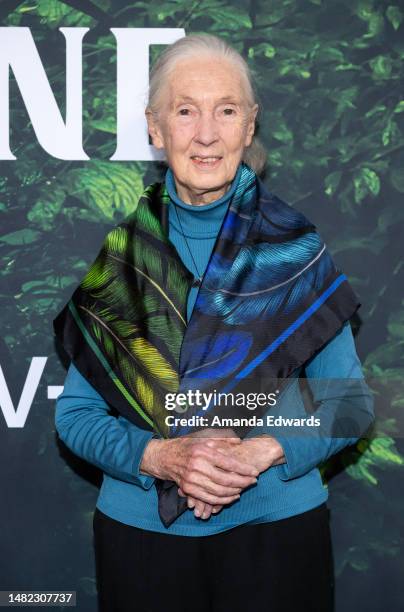 Dr. Jane Goodall attends the Los Angeles Premiere of Apple TV+ Original Series "Jane" at the California Science Center on April 14, 2023 in Los...