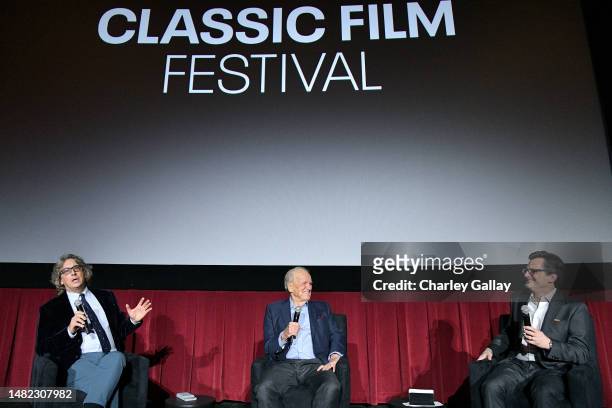 Alexander Payne, George Stevens Jr., and TCM host Ben Mankiewicz speaks onstage during the screening of "Penny Serenade" during the 2023 TCM Classic...