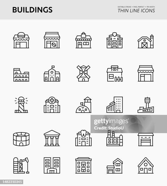 buildings editable stroke icons - local government building stock illustrations