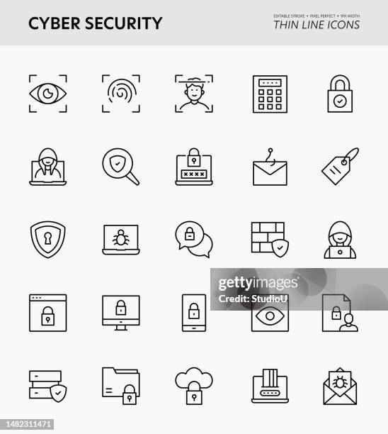 cyber security editable stroke icons - key ring stock illustrations
