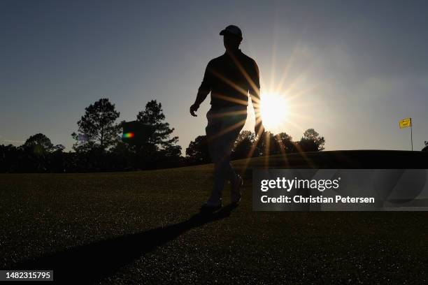 Patrick Cantlay of the United States walks off the 17th green during the final round of the 2023 Masters Tournament at Augusta National Golf Club on...