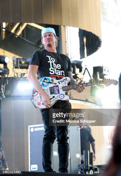 Tom DeLonge of Blink-182 performs at the Sahara Tent during the 2023 Coachella Valley Music and Arts Festival on April 14, 2023 in Indio, California.