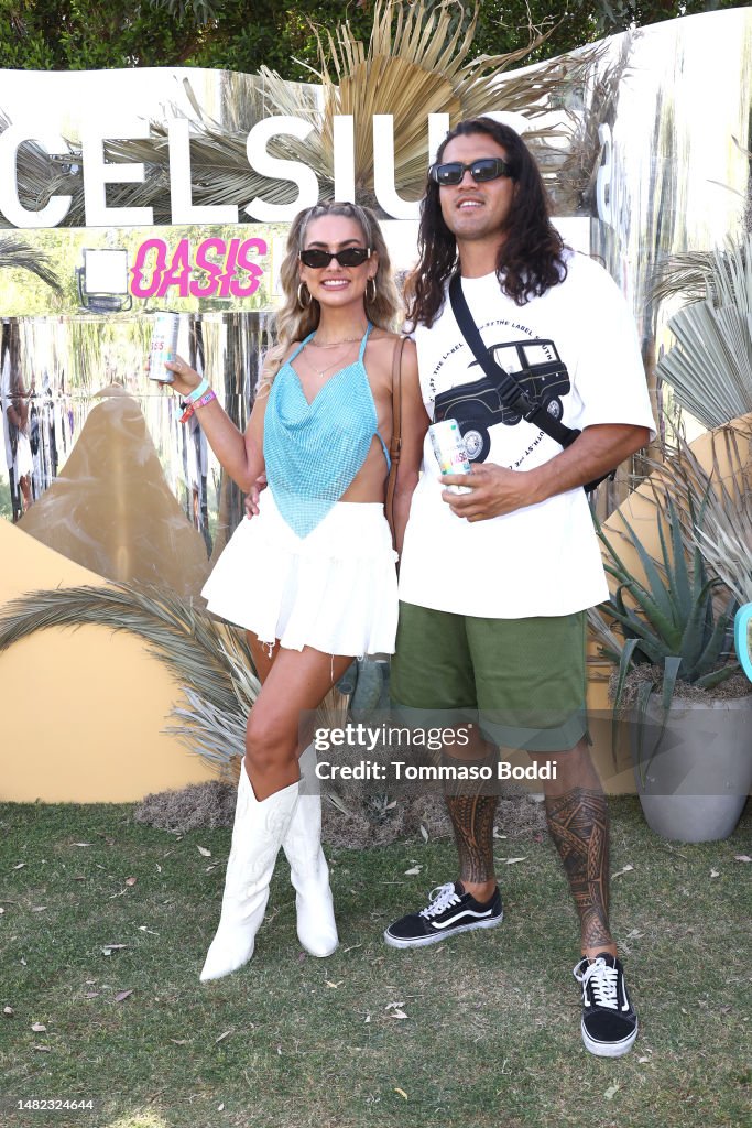 Deborah Ganzevoort and Cameron Duff attend the CELSIUS Oasis Vibe