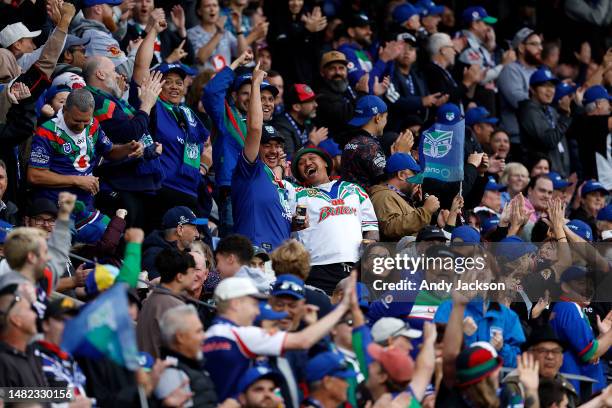 Warriors fans show their support during the round seven NRL match between New Zealand Warriors and North Queensland Cowboys at Mt Smart Stadium on...