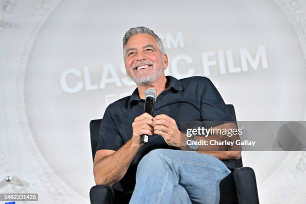 George Clooney speaks onstage at the screening of "Ocean's Eleven" during the 2023 TCM Classic Film Festival on April 14, 2023 in Los Angeles,...