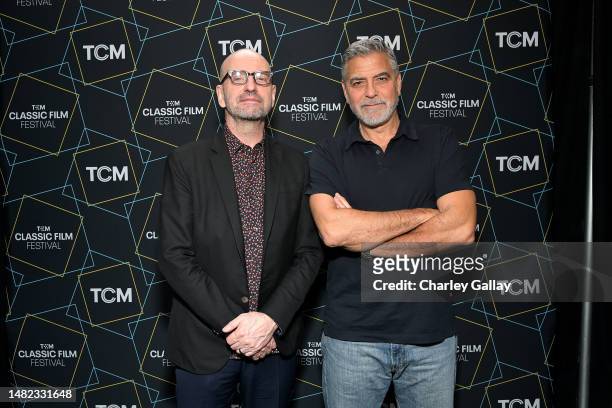 Steven Soderbergh and George Clooney attend the screening of "Ocean's Eleven" during the 2023 TCM Classic Film Festival on April 14, 2023 in Los...
