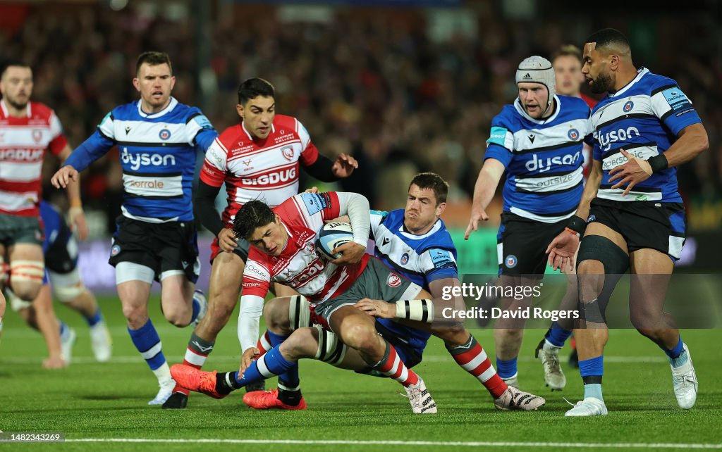 Lee Rees Rugby Louis Rees-Zammit of Gloucester is tackled by Fergus Lee-Warner... News ...
