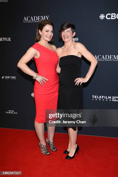 Erica Durance and Jenny Judge attend the 2023 Canadian Screen Awards - Comedic & Dramatic Arts Awards held at Meridian Hall on April 14, 2023 in...