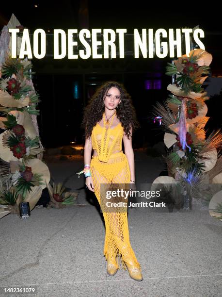 Madison Pettis enjoys Casamigos at TAO Desert Nights presented by Jeeter at Zenyara on April 14, 2023 in Coachella, California.