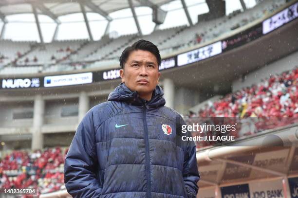 Head coach IWAMASA of Kashima Antlers is seen during the J.LEAGUE Meiji Yasuda J1 8th Sec. Match between Kashima Antlers and Vissel Kobe at Kashima...
