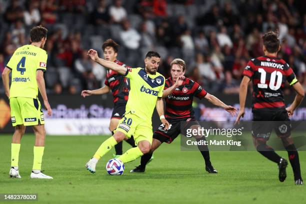 Bruno Fornaroli of Victory controls the ball during the round 24 A-League Men's match between Western Sydney Wanderers and Melbourne Victory at...