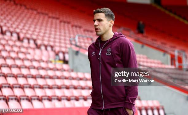 Jan Bednarek of Southampton ahead of the Premier League match between Southampton FC and Crystal Palace at St. Mary's Stadium on April 15, 2023 in...