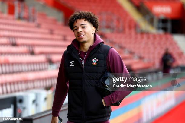 Samuel Edozie of Southampton ahead of the Premier League match between Southampton FC and Crystal Palace at St. Mary's Stadium on April 15, 2023 in...