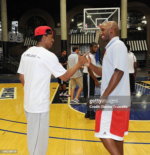 Nick Cannon and Chauncey Billups during the Jalen Rose Leadership Academy Clinic at Impact Basketball on July 12, 2012 in Las Vegas, Nevada.