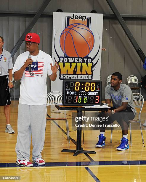 Nick Cannon and Kyrie Irving during the Jalen Rose Leadership Academy Clinic at Impact Basketball on July 12, 2012 in Las Vegas, Nevada.