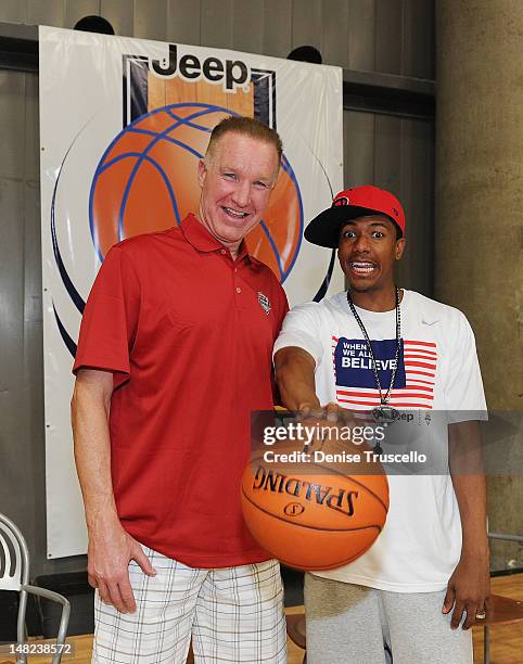 Chris Mullin and Nick Cannon during the Jalen Rose Leadership Academy Clinic at Impact Basketball on July 12, 2012 in Las Vegas, Nevada.