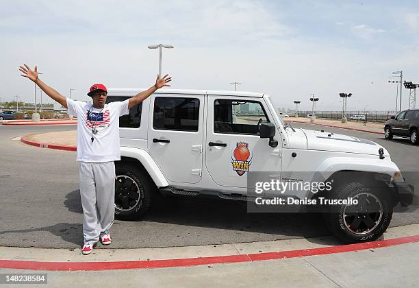 Nick Cannon arrives at the Jalen Rose Leadership Academy at Impact Basketball on July 12, 2012 in Las Vegas, Nevada.