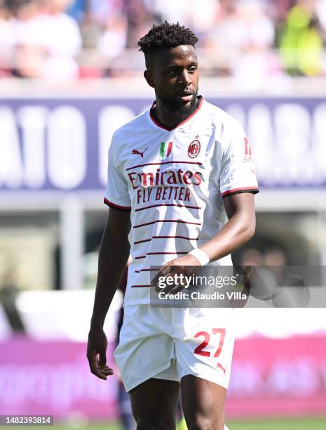 Divock Origi of AC Milan in action during the Serie A match between Bologna FC and AC Milan at Stadio Renato Dall'Ara on April 15, 2023 in Bologna,...