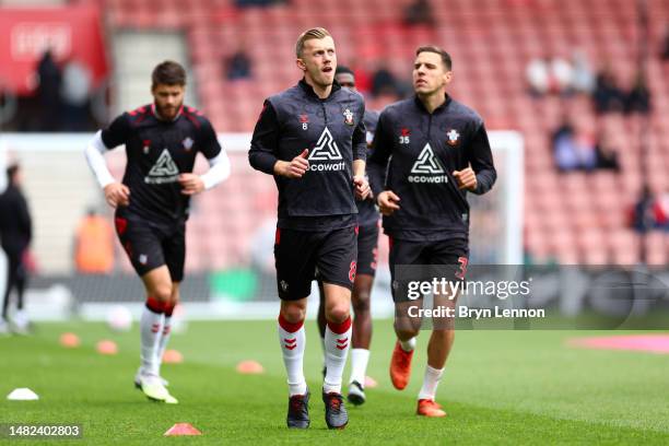 James Ward-Prowse of Southampton looks on during warm up prior to the Premier League match between Southampton FC and Crystal Palace at Friends...