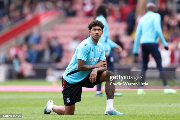 Chris Richards of Crystal Palace looks on during warm up prior to the Premier League match between Southampton FC and Crystal Palace at Friends...
