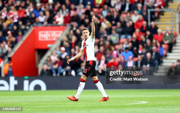 Jan Bednarek of Southampton during the Premier League match between Southampton FC and Crystal Palace at St. Mary's Stadium on April 15, 2023 in...