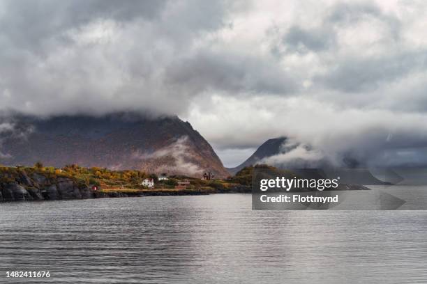 the beautiful views at hamn speak for themself, especially with all trees in autumn colors, troms og finnmark, norway - hamn stock pictures, royalty-free photos & images