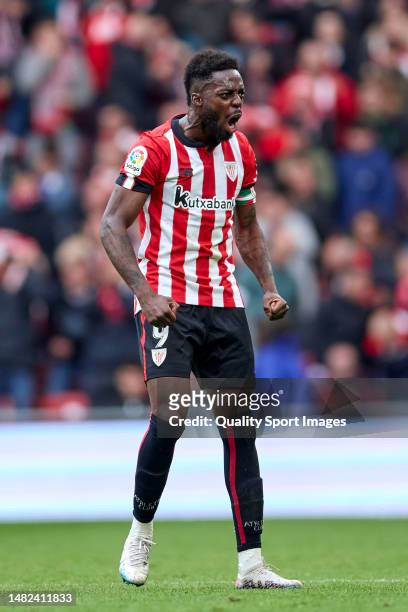 Inaki Williams of Athletic Club celebrates after scoring his team's first goal during the LaLiga Santander match between Athletic Club and Real...
