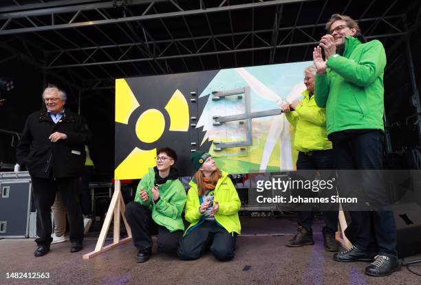 Anti-nuclear movement activistssymbolically shutter Germany's last nuclear power plants on April 15, 2023 in Munich, Germany. Emsland, Neckarwestheim...