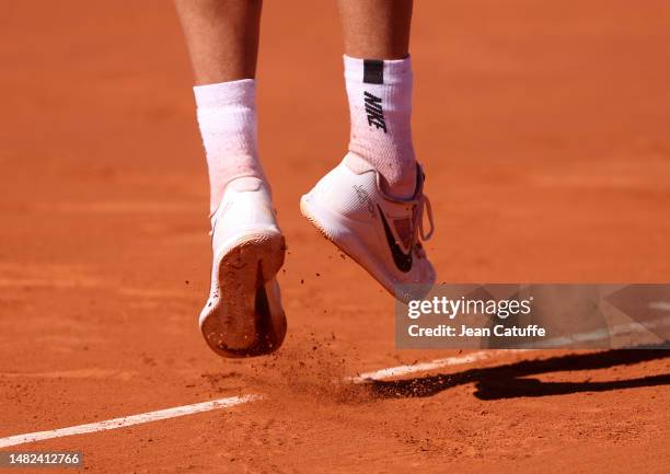 Nike Vapor Pro tennis shoes of Holger Rune of Denmark during day 6 of the Rolex Monte-Carlo Masters 2023, an ATP Masters 1000 event at Monte-Carlo...