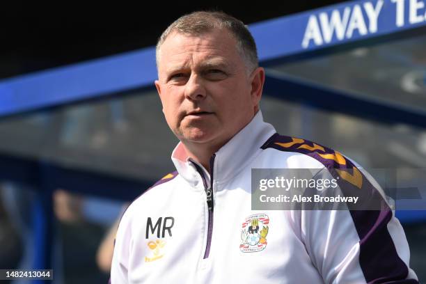 Mark Robins, manager of Coventry City, look on prior to the Sky Bet Championship between Queens Park Rangers and Coventry City at Loftus Road on...
