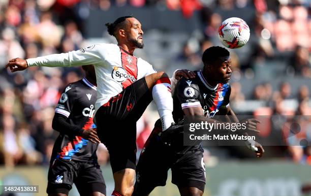 Theo Walcott of Southampton and Marc Guehi of Crystal Palace during the Premier League match between Southampton FC and Crystal Palace at St. Mary's...