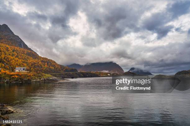 the beautiful views at hamn speak for themself, espescially with all trees in autumn colors, troms og finnmark, norway - hamn stock pictures, royalty-free photos & images