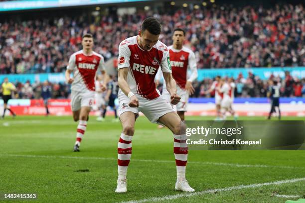 Dejan Ljubicic of 1.FC Koeln celebrates after scoring the team's first goal during the Bundesliga match between 1. FC Köln and 1. FSV Mainz 05 at...