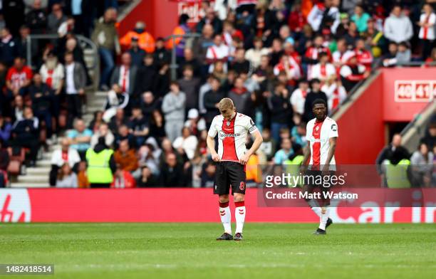 James Ward-Prowse of Southampton dejected during the Premier League match between Southampton FC and Crystal Palace at St. Mary's Stadium on April...