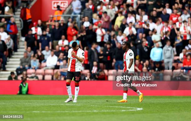 Carlos Alcaraz of Southampton dejected during the Premier League match between Southampton FC and Crystal Palace at St. Mary's Stadium on April 15,...