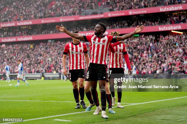 Inaki Williams of Athletic Club celebrates after scoring the team's second goal during the LaLiga Santander match between Athletic Club and Real...