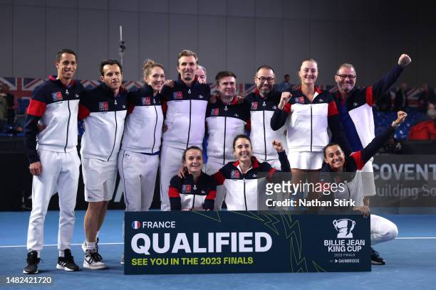 The Team of Great Britain pose for a photo following the Billie Jean King Cup Qualifier match between Great Britain and France at The Coventry...