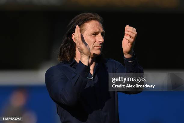 Gareth Ainsworth, manager of Queens Park Rangers applauds the fans after the Sky Bet Championship between Queens Park Rangers and Coventry City at...