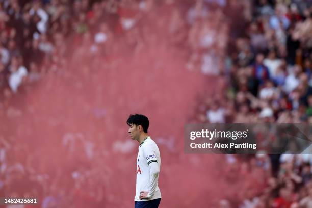 Son Heung-Min of Tottenham Hotspur reacts after AFC Bournemouth scored their sides third goal during the Premier League match between Tottenham...