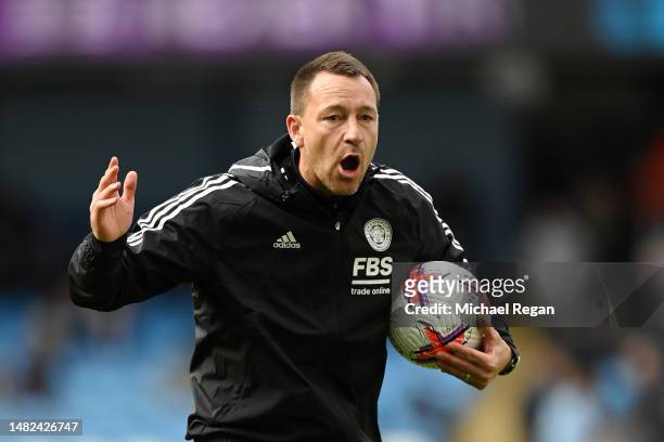 John Terry, Assistant Coach of Leicester City looks on prior to the Premier League match between Manchester City and Leicester City at Etihad Stadium...