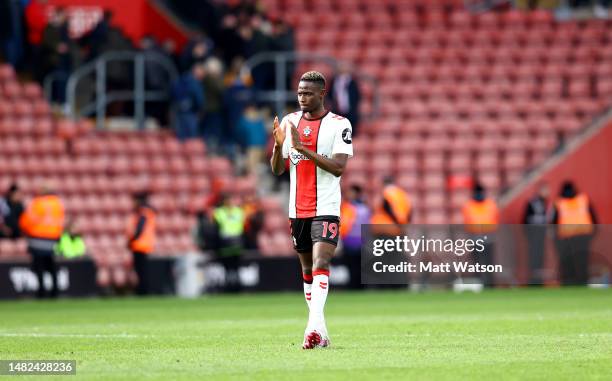 Moussa Djenepo of Southampton during the Premier League match between Southampton FC and Crystal Palace at St. Mary's Stadium on April 15, 2023 in...